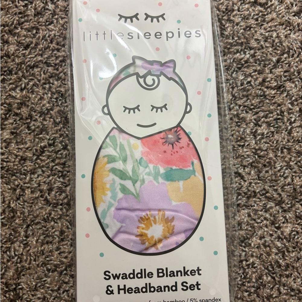 Little Sleepies Watercolor Meadow Swaddle Blanket & Headband Set